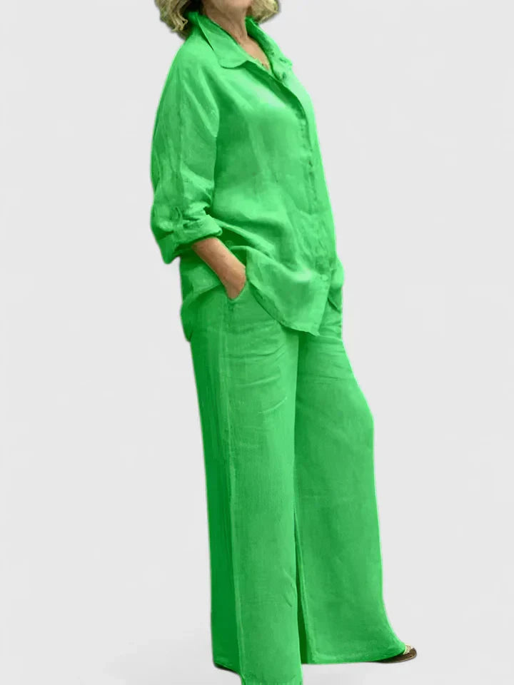Roslyn™ | Women's Button-Down Shirt Set Wide Leg Pants Two-Piece