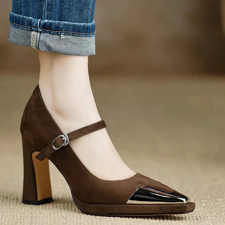 Serena™ | Women's Mary Jane High Heel Pumps Cap Toe Block Heel Strap