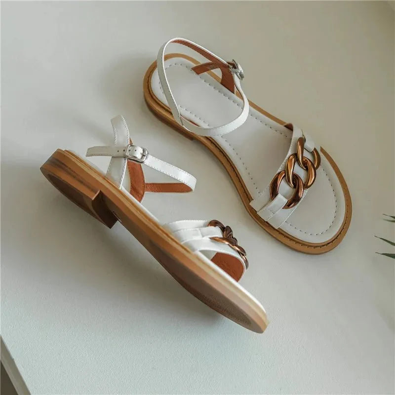 Eleanor™ | Gold Chain Flat Sandals
