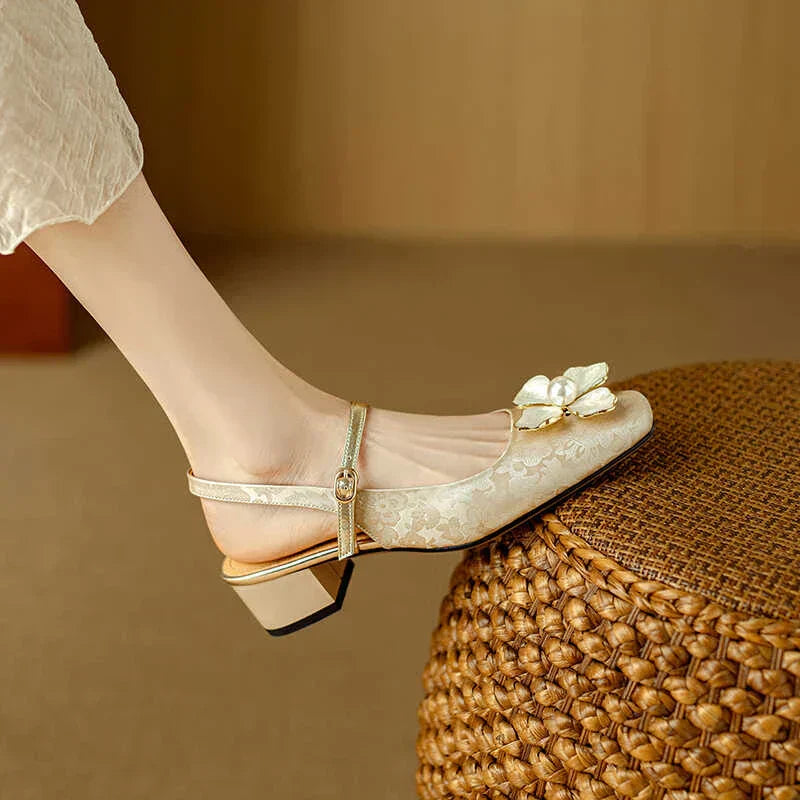 Florine™ | Women's Floral Slingback Pumps Square Toe Block Heel Shoes