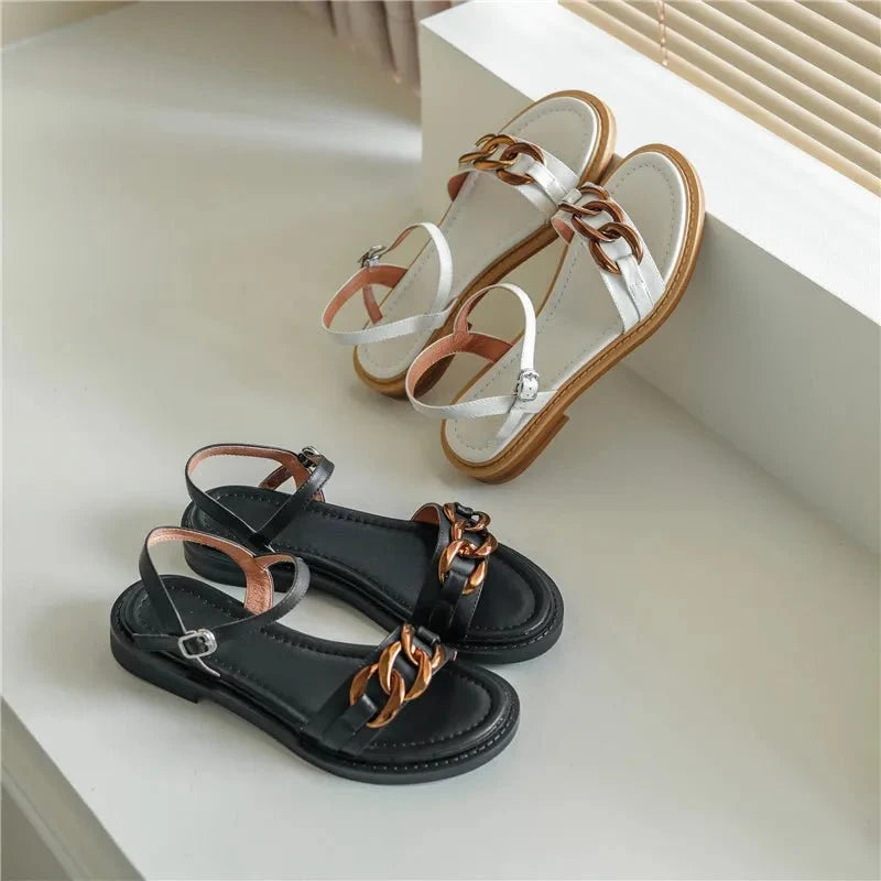 Eleanor™ | Gold Chain Flat Sandals