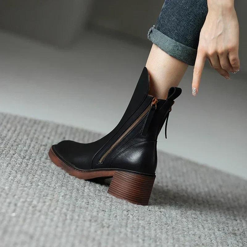 Matilda™ | Zip Front Block Heel Ankle Boots