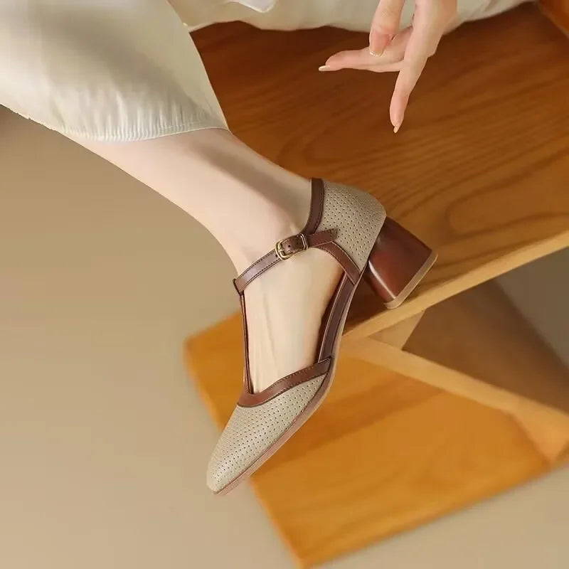 Piper™ | Women's T-Strap Block Heel Shoes Square Toe Mid Heel Pumps