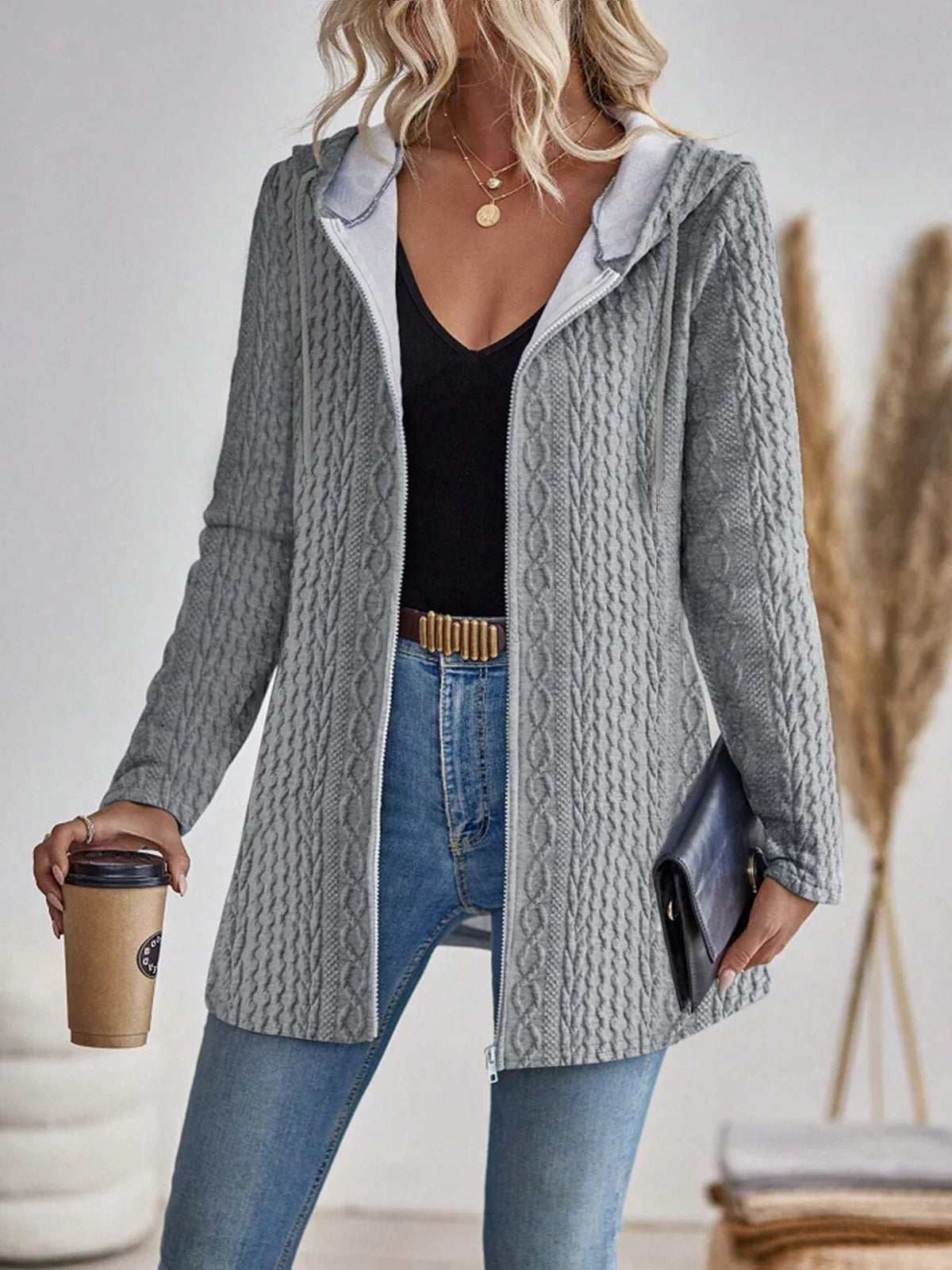 Emerson | Long Cardigan with Cable Knit Texture