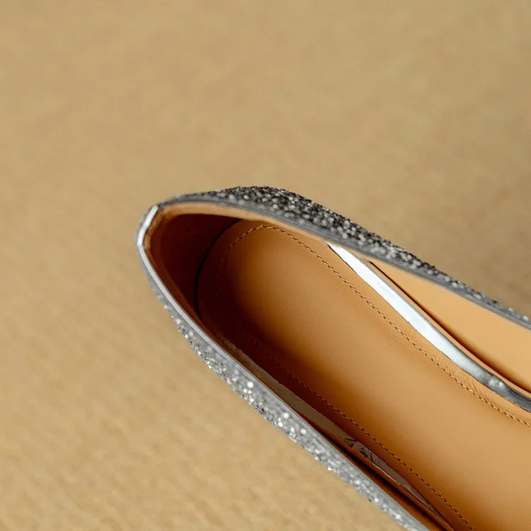 Stella™ | Women's Glitter Block Heel Pumps Pointed Toe Crystal Buckle