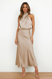 Véronique™ | Wedding Guest Dress – Chic Satin Halter