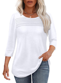 Lena™ | Women's Crew Neck 3/4 Sleeve Pleated Chest Top