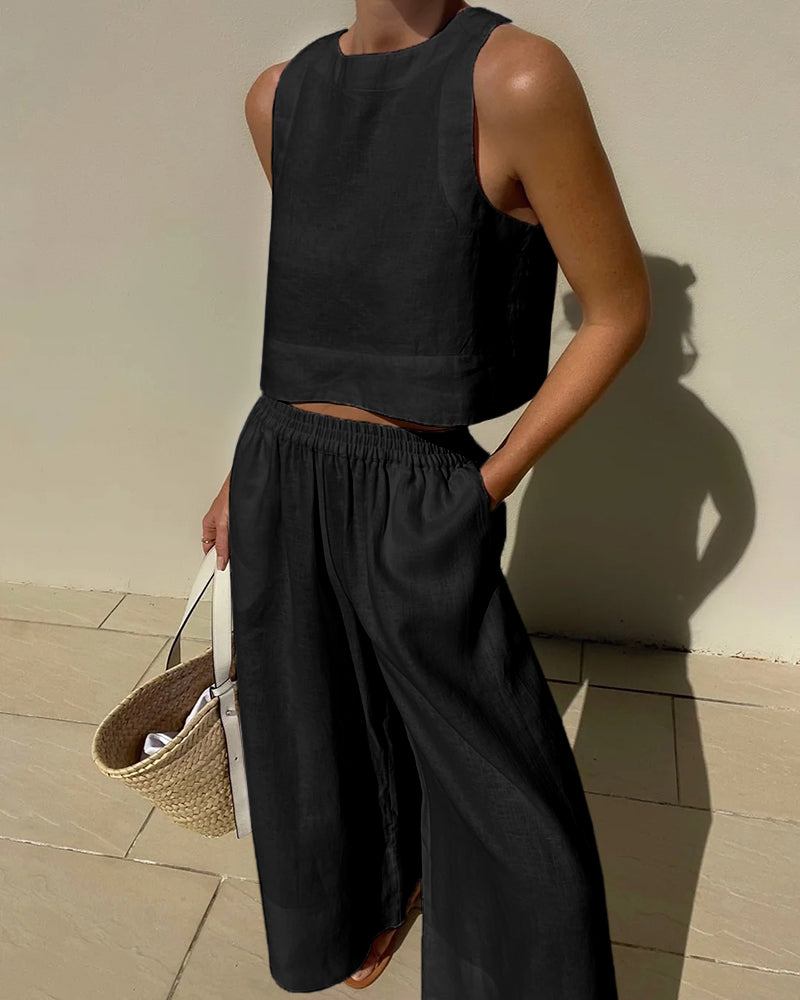 Salina™ | Women's Two Piece Set Crop Top Wide Leg Pants