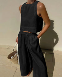 Salina™ | Women's Two Piece Set Crop Top Wide Leg Pants