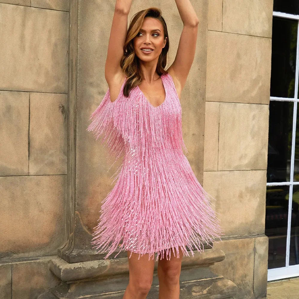 Kimberly™ | Chic Women’s Fringe Feather Cocktail Dress for Parties