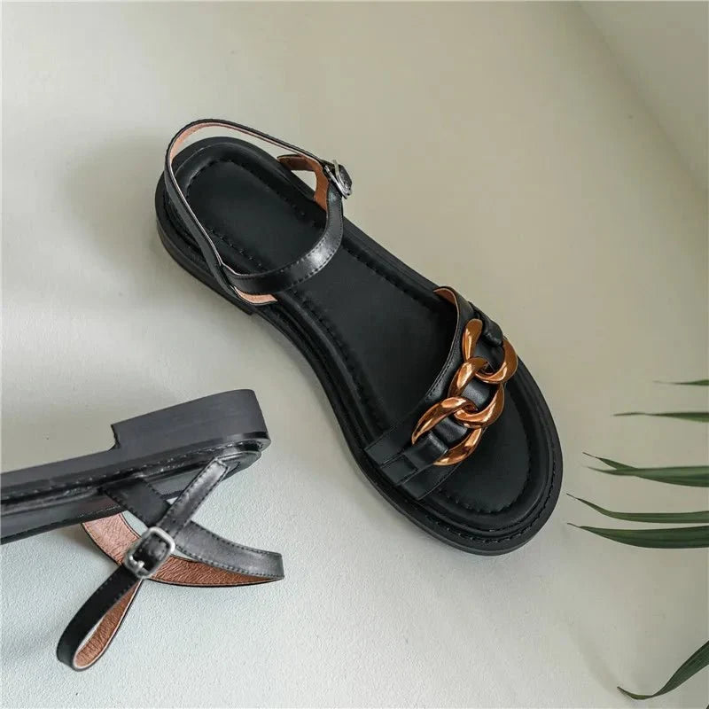 Eleanor™ | Gold Chain Flat Sandals