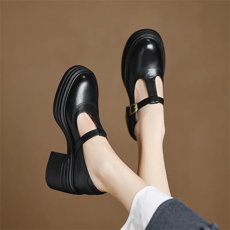 Rowena™ | Women's Chunky Block Heel Mary Jane Pumps Round Toe Strap