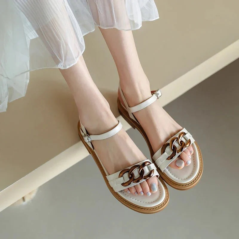 Eleanor™ | Gold Chain Flat Sandals
