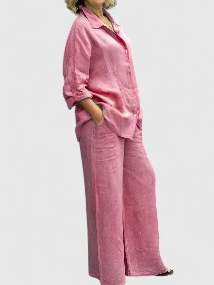 Roslyn™ | Women's Button-Down Shirt Set Wide Leg Pants Two-Piece