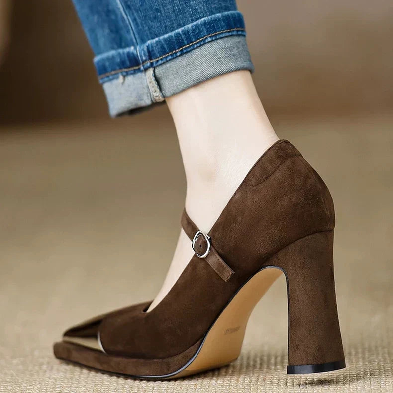 Serena™ | Women's Mary Jane High Heel Pumps Cap Toe Block Heel Strap
