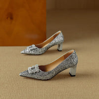 Stella™ | Women's Glitter Block Heel Pumps Pointed Toe Crystal Buckle