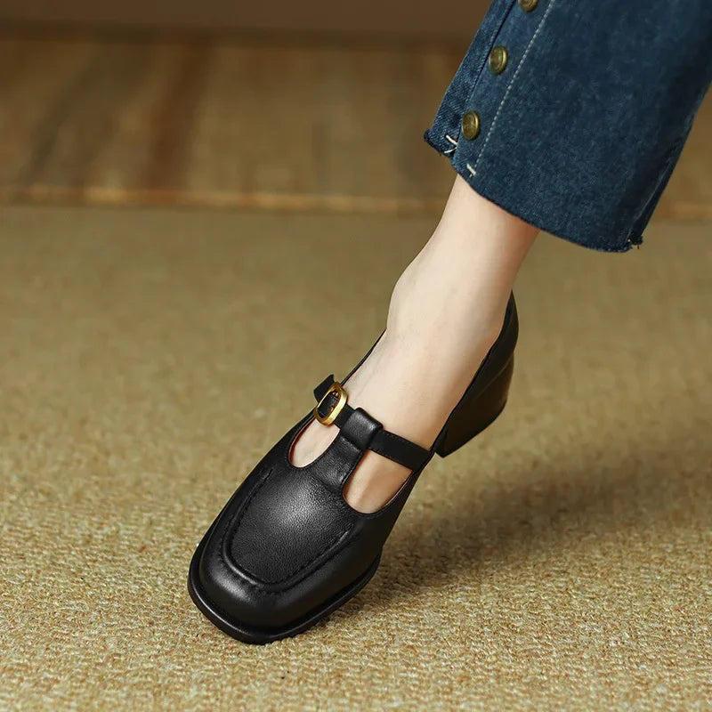 Wren™ | Women's T-Strap Mary Jane Shoes Square Toe Low Block Heel