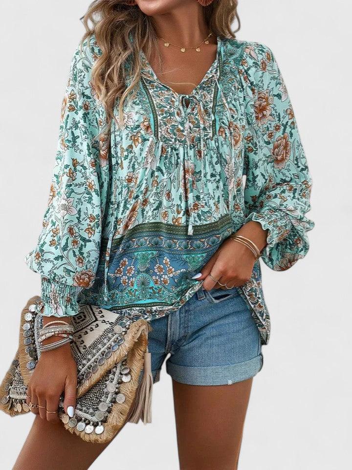 Sienna™ | Women's Floral Boho Blouse V-Neck Puff Sleeve Top