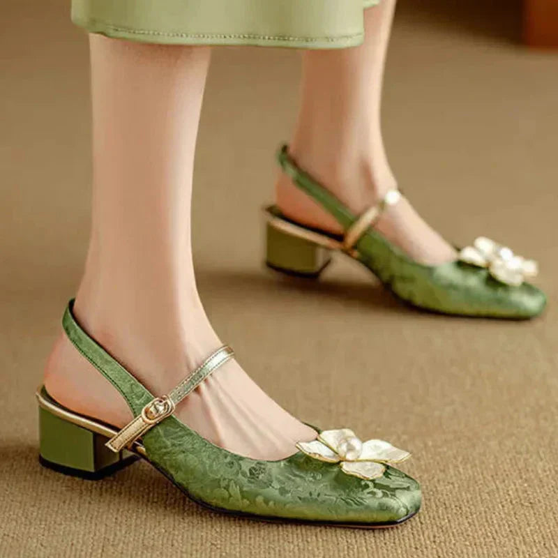 Isabeau™ | Women's Floral Mary Jane Pumps Block Heel Jacquard Strap