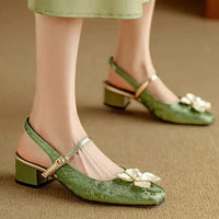 Isabeau™ | Women's Floral Mary Jane Pumps Block Heel Jacquard Strap