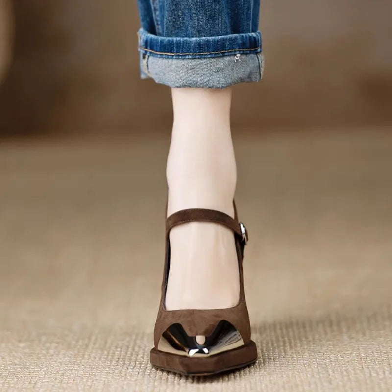 Serena™ | Women's Mary Jane High Heel Pumps Cap Toe Block Heel Strap