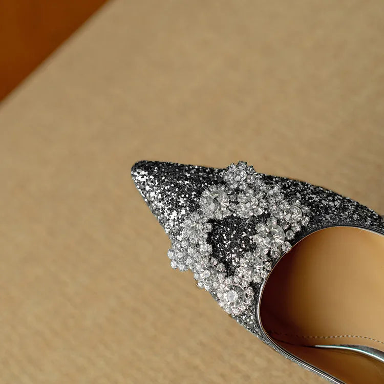 Stella™ | Women's Glitter Block Heel Pumps Pointed Toe Crystal Buckle