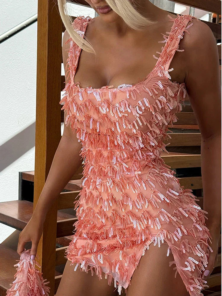 Jenny™ | Women's Fringe Feather Cocktail Dress for Parties