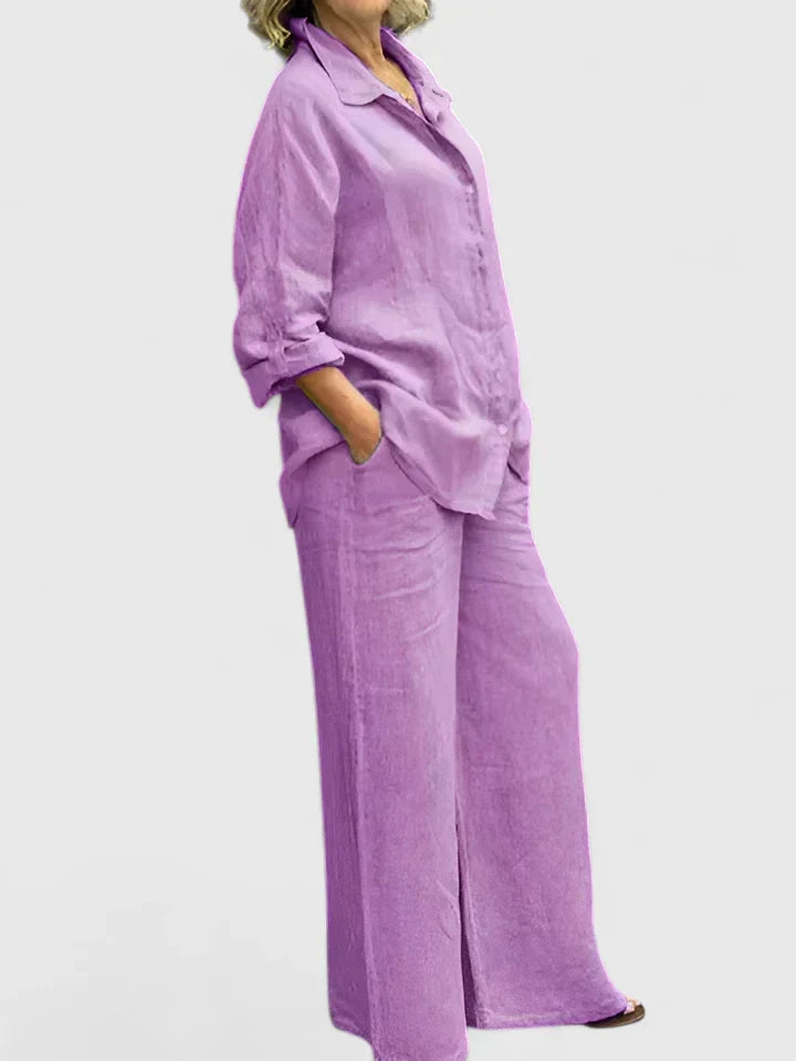 Roslyn™ | Women's Button-Down Shirt Set Wide Leg Pants Two-Piece