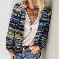Camille | Knit Cardigan with Multicolor Stripe Pattern