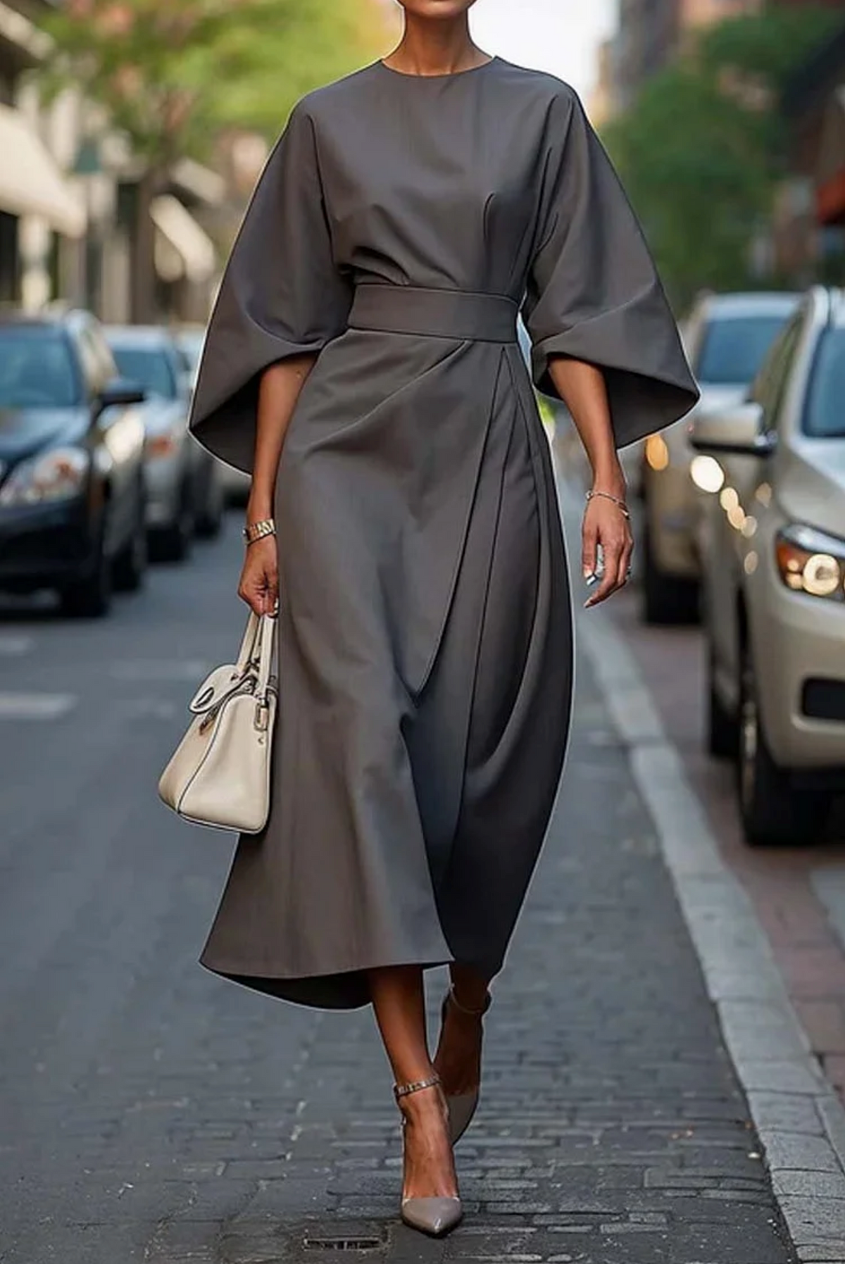 Beatrix™ | Chic Lantern Sleeve Dress with Belt for Any Occasion