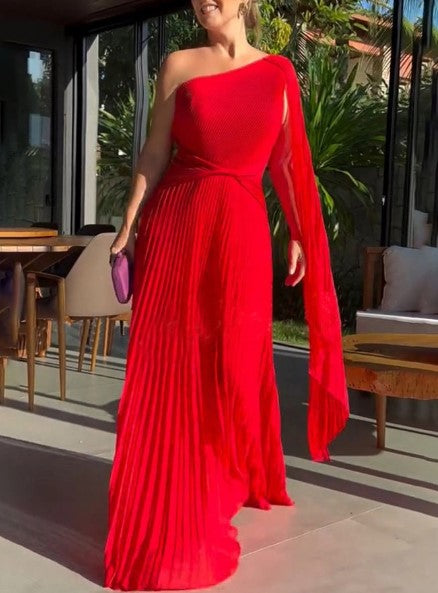 Wedding Guest Dress™ | Off-Shoulder Pleated Maxi