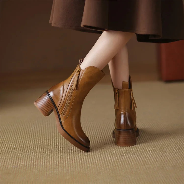 Matilda™ | Zip Front Block Heel Ankle Boots