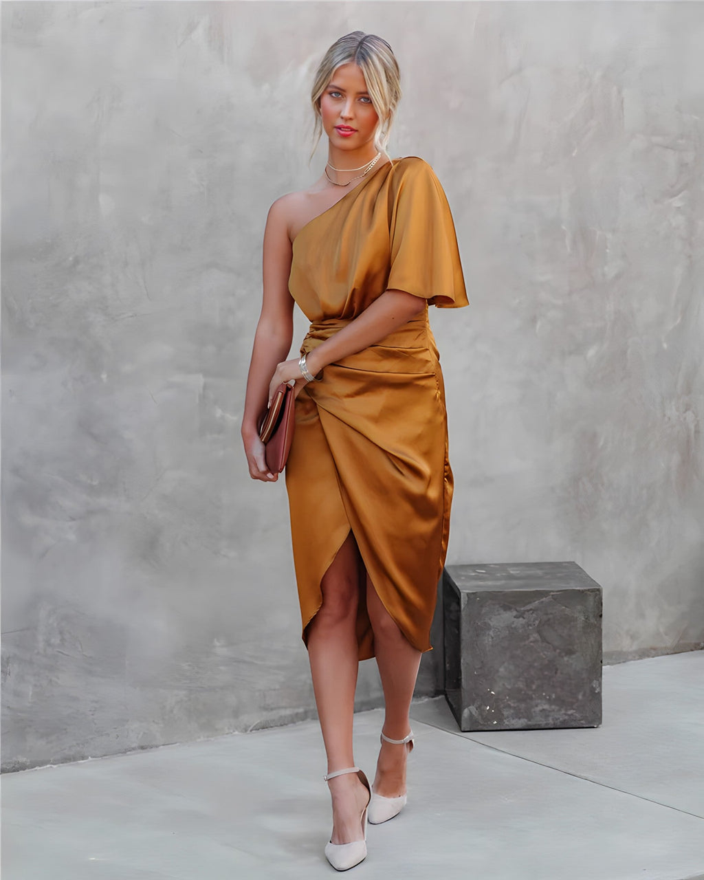 Isabella™ | Women’s One Shoulder Wrap Midi Dress