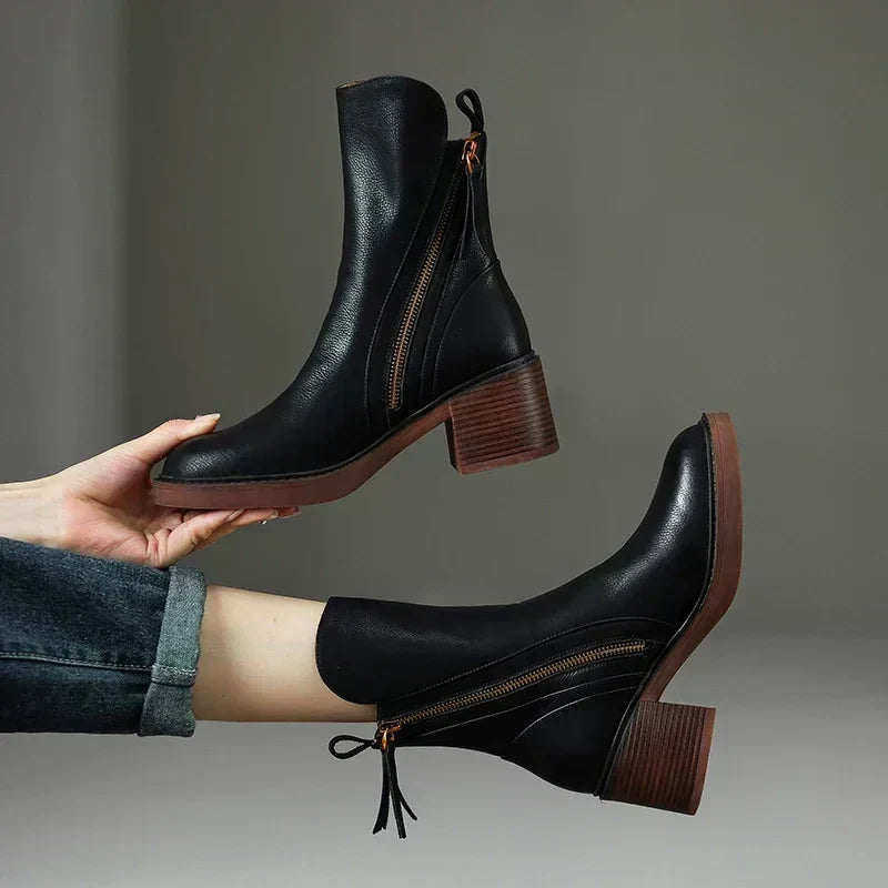 Matilda™ | Zip Front Block Heel Ankle Boots