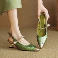 Fleur™ | Women's Pearl Strap Slingback Kitten Heels Pointed Toe Pumps