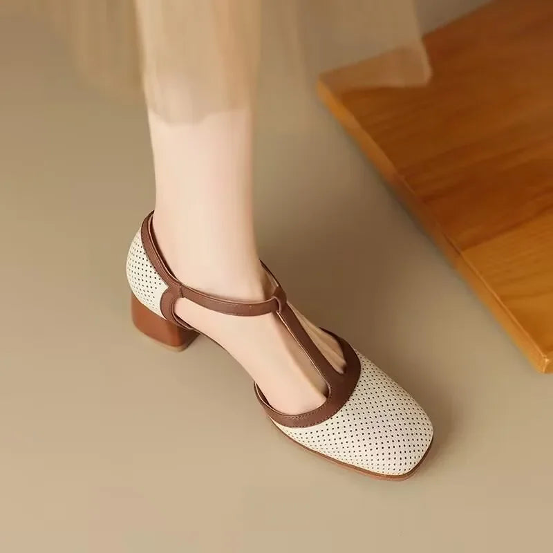 Piper™ | Women's T-Strap Block Heel Shoes Square Toe Mid Heel Pumps