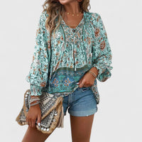 Sienna™ | Women's Floral Boho Blouse V-Neck Puff Sleeve Top