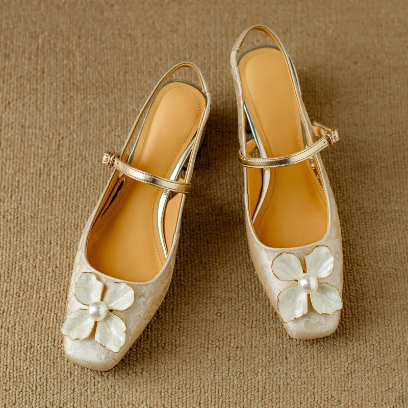 Florine™ | Women's Floral Slingback Pumps Square Toe Block Heel Shoes