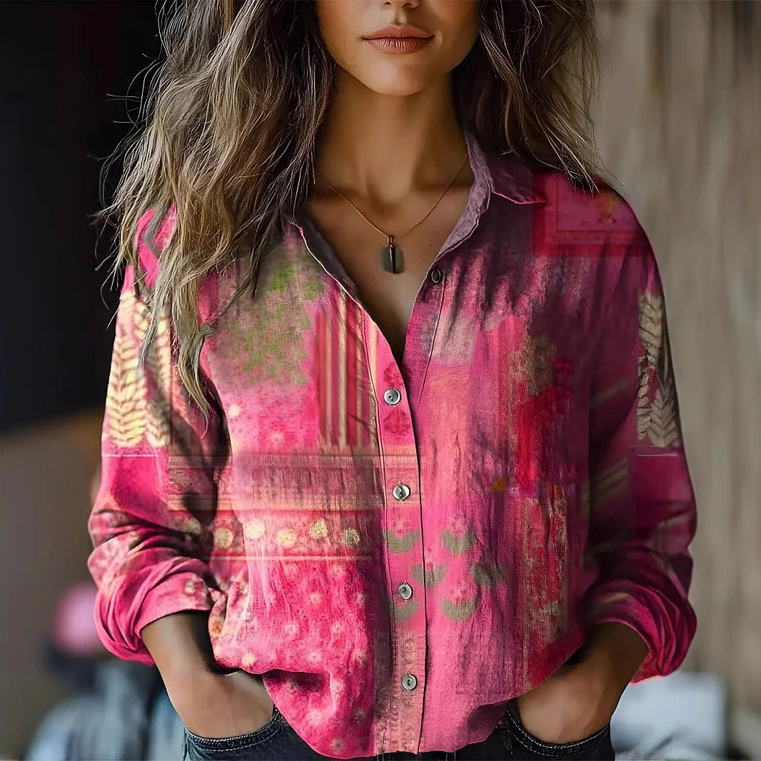 Autumn™ | Women's Vintage Floral Print Long Sleeve Button-Down Shirt