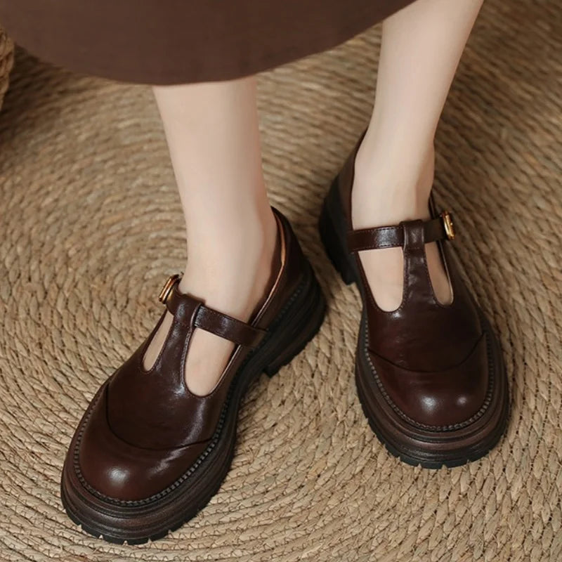 Blythe™ | Women's T-Bar Mary Jane Shoes Round Toe Brogue Low Heel