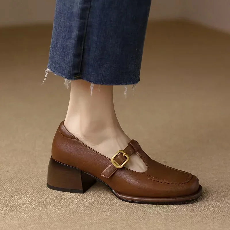 Wren™ | Women's T-Strap Mary Jane Shoes Square Toe Low Block Heel