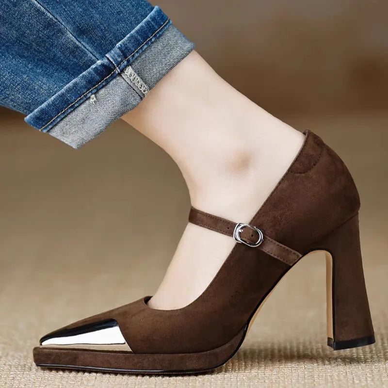 Serena™ | Women's Mary Jane High Heel Pumps Cap Toe Block Heel Strap