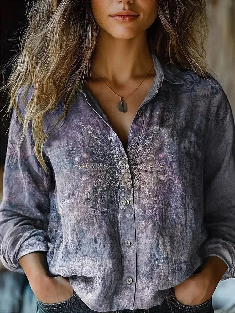 Autumn™ | Women's Vintage Floral Print Long Sleeve Button-Down Shirt