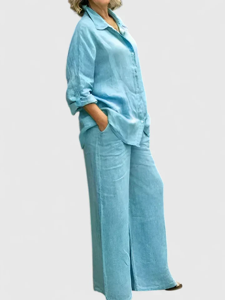 Roslyn™ | Women's Button-Down Shirt Set Wide Leg Pants Two-Piece