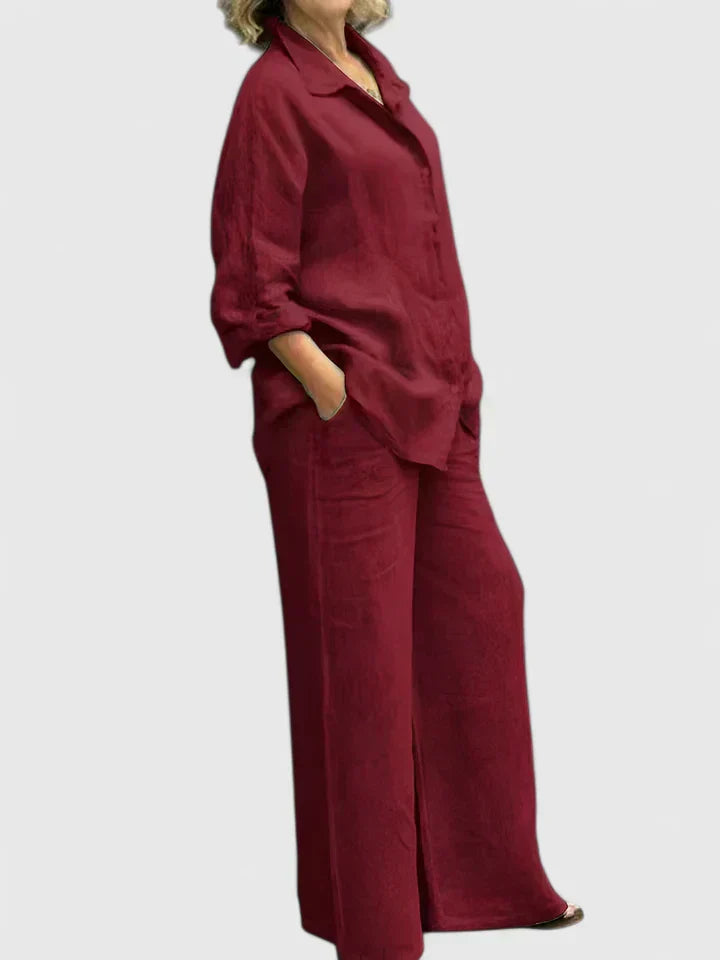 Roslyn™ | Women's Button-Down Shirt Set Wide Leg Pants Two-Piece