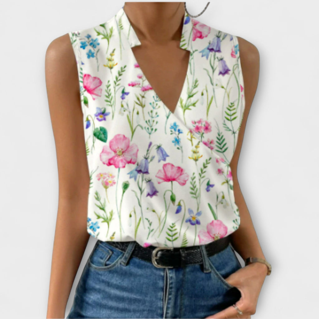 Nina™ | Women's Sleeveless Wrap V-Neck Top Collared Blouse
