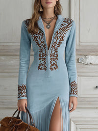 Olivia™ | Women Suede Fringe Summer Maxi Dress