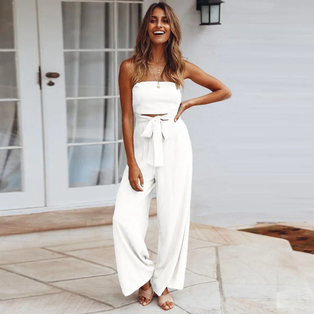 Sandy™ | Women's Strapless Tie Waist Wide Leg Jumpsuit