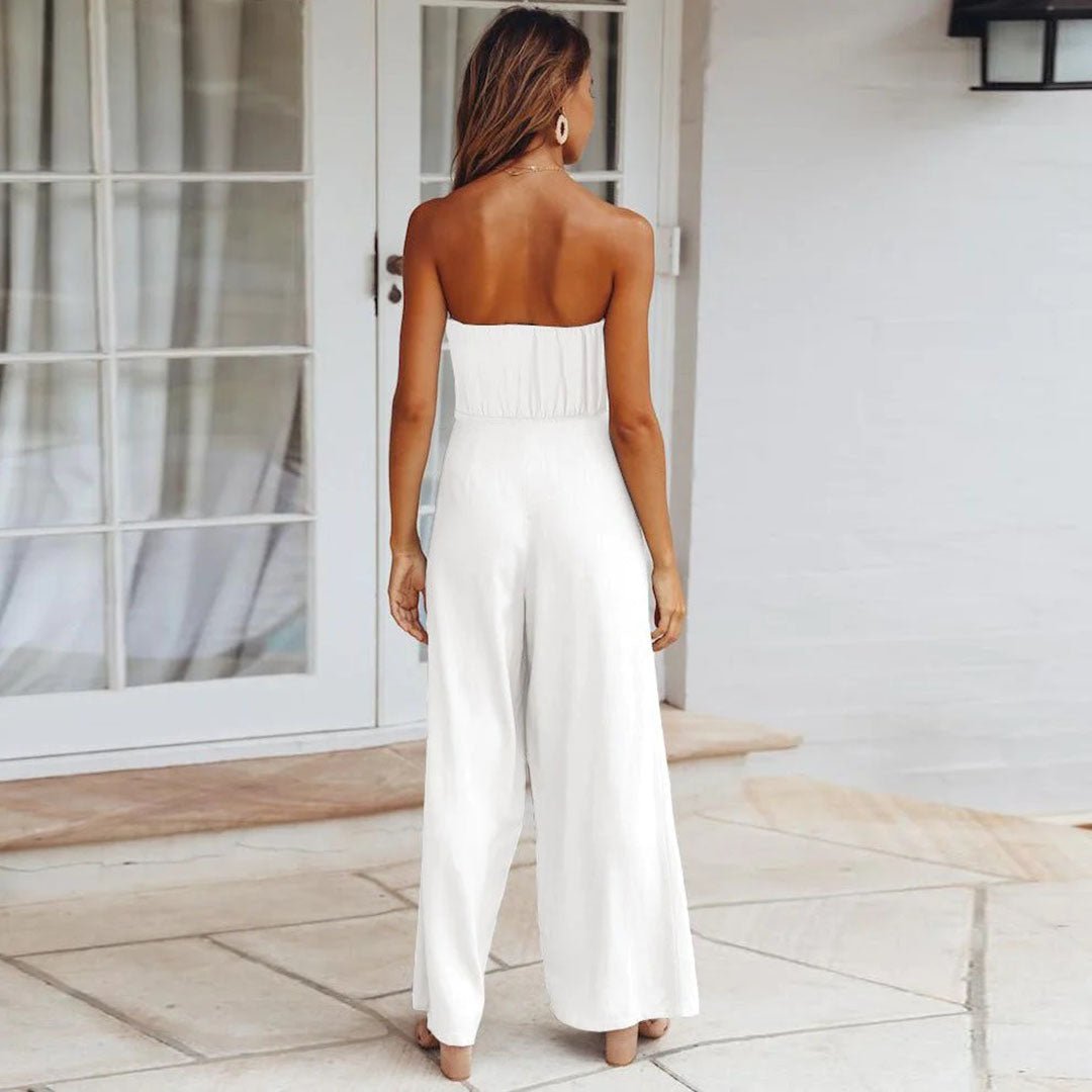 Sandy™ | Women's Strapless Tie Waist Wide Leg Jumpsuit