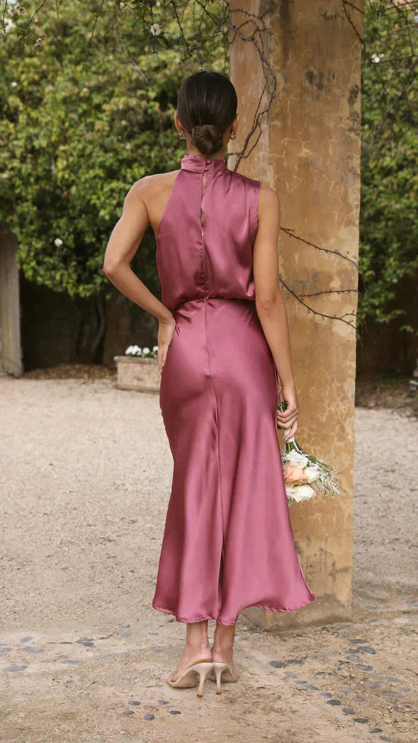 Nina™ | Chic Halter Midi Dress – Flowing Silhouette for Any Occasion